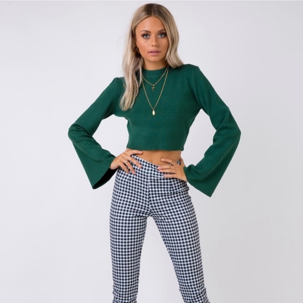 Princess Polly Side by Side Green Long Sleeve Crop Knit